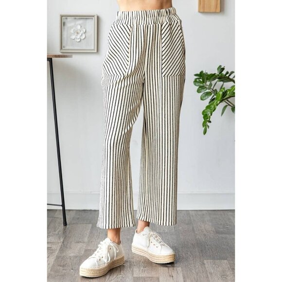 Stripe Texture Knit Front Pocket Long Pants - Picture 10 of 15